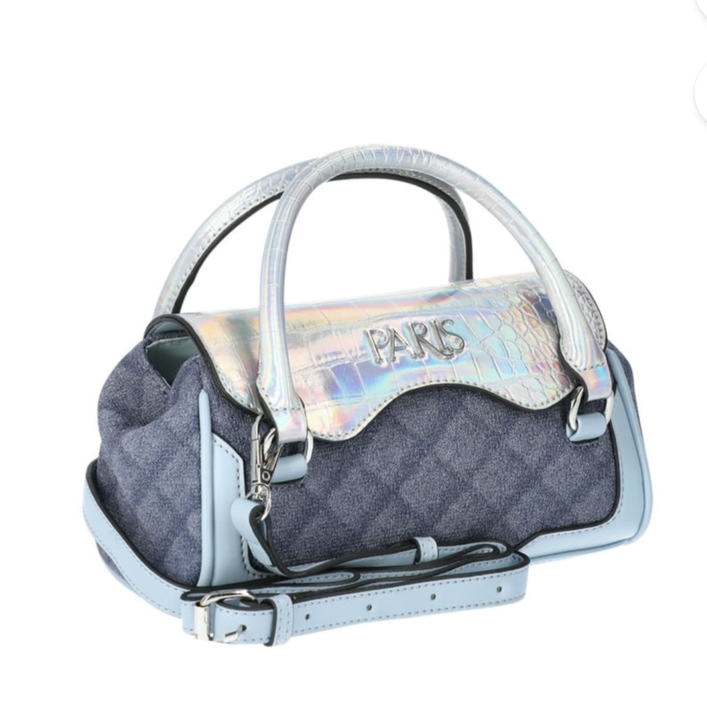 NWT PARIS HILTON Mason Mini Bag/Tote/Crossbody Denim/Blue w/Iridescent Flap